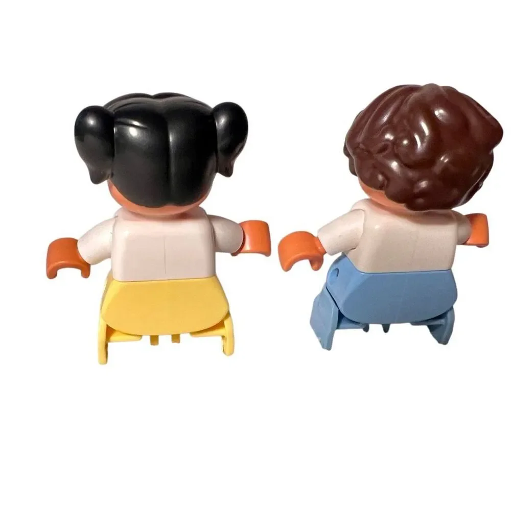 VTG Lego Duplo Girl W Black Hair Heart Print Top Boy W Brown Hair Blue Striped S